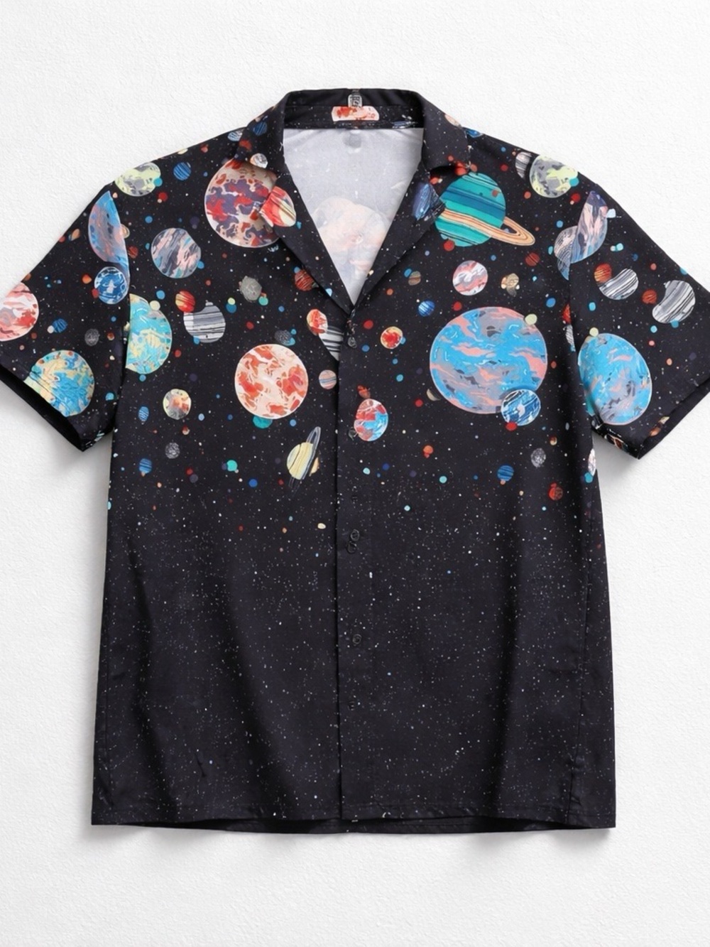 Planets Space Short Sleeve Button-Down Poly Shirt
